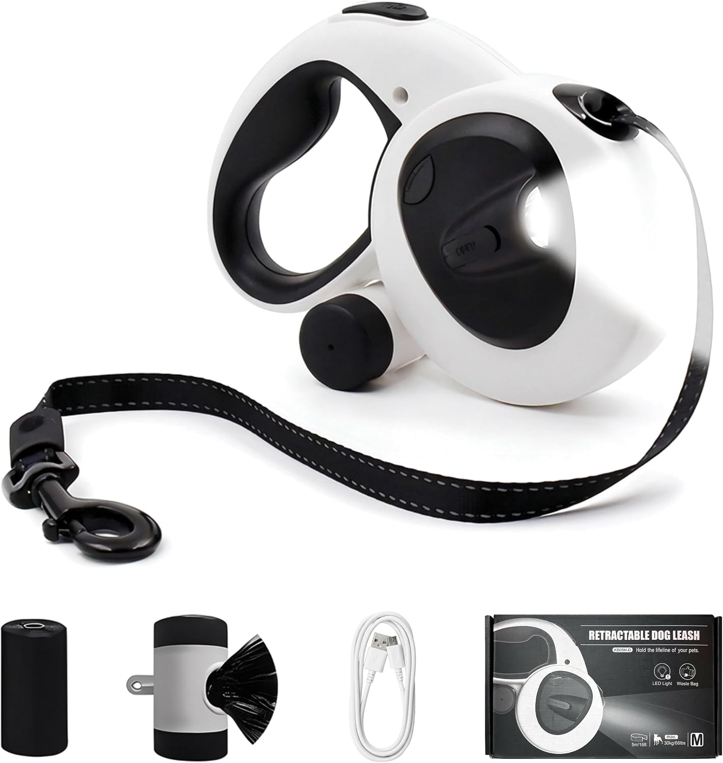 Retractable leash w/ poop bag dispenser